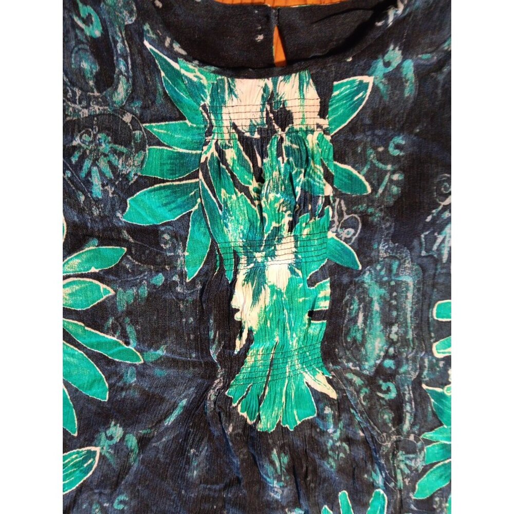 Vtg Carole Little II Blue Floral Tunic Top Womens 14 Short Sleeve Smocked USA - Picture 2 of 6